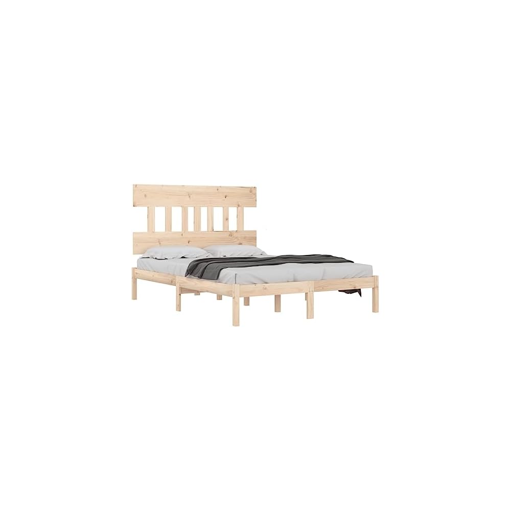 Cadre de lit sans Matelas 150x200 cm Bois Massif pin sommier Naturel Cadre Bois Robuste Tete de lit Rustique Chambre a Coucher Design