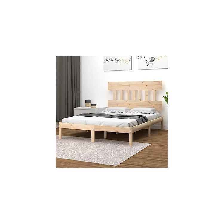 Cadre de lit sans Matelas 150x200 cm Bois Massif pin sommier Naturel Cadre Bois Robuste Tete de lit Rustique Chambre a Coucher Design