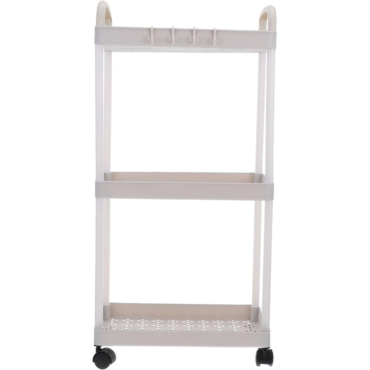 DOITOOL Chariot Utilitaire à roulettes 3 Niveaux en Plastique Blanc avec Design Multitier, Roues Mobiles pour Rangement Polyvalent en Crèche ou Salon de Beauté