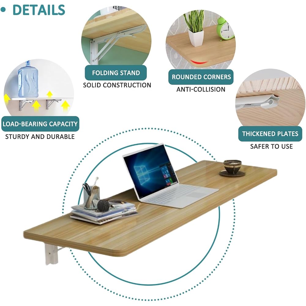 WBWAPA Ensemble de Table à Manger Pliante Murale 60 x 40 cm, 70 x 40 cm, 80 x 40 cm, Table Flottante pour Petit-déjeuner, Table de Bar Robuste, établi, Bureau pour PC Pliable (Taille : L7