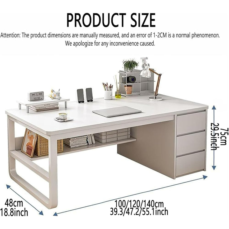 Bureau debout réglable avec 3 tiroirs et étagères de rangement, bureau moderne multifonctionnel pour poste de travail informatique et espace d'étude, gris (100 x 48 x 75 cm)