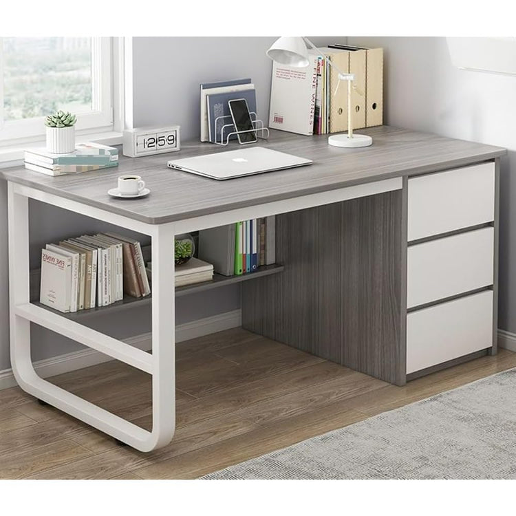 Bureau debout réglable avec 3 tiroirs et étagères de rangement, bureau moderne multifonctionnel pour poste de travail informatique et espace d'étude, gris (100 x 48 x 75 cm)