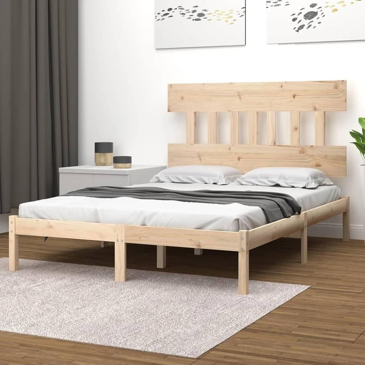 Cadre de lit sans Matelas 150x200 cm Bois Massif pin sommier Naturel Cadre Bois Robuste Tete de lit Rustique Chambre a Coucher Design