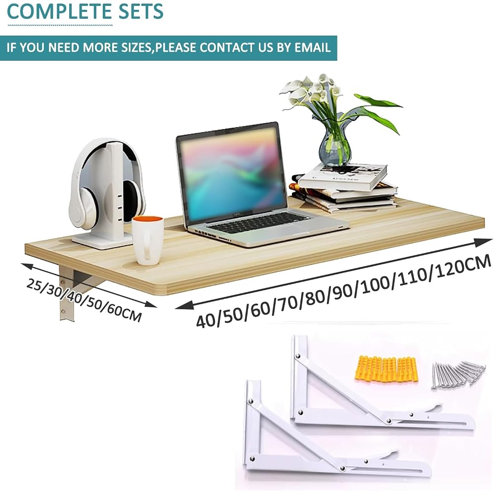 WBWAPA Ensemble de Table à Manger Pliante Murale 60 x 40 cm, 70 x 40 cm, 80 x 40 cm, Table Flottante pour Petit-déjeuner, Table de Bar Robuste, établi, Bureau pour PC Pliable (Taille : L7