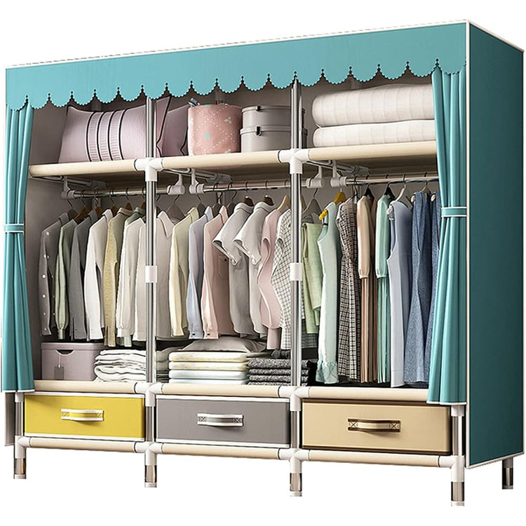 Offener Kleiderschrank, Schlichter Stoff-Leinwandschrank, dreilagiger Aufbewahrungsschrank mit Trennwand, Hängebereich, kubische Schublade (Größe: 170 x 45 x 150 cm, Farbe: B) (C 1
