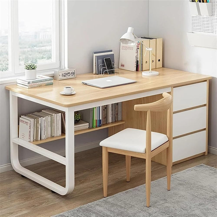 Bureau debout réglable avec 3 tiroirs et étagères de rangement, bureau moderne multifonctionnel pour poste de travail informatique et espace d'étude, gris (100 x 48 x 75 cm)