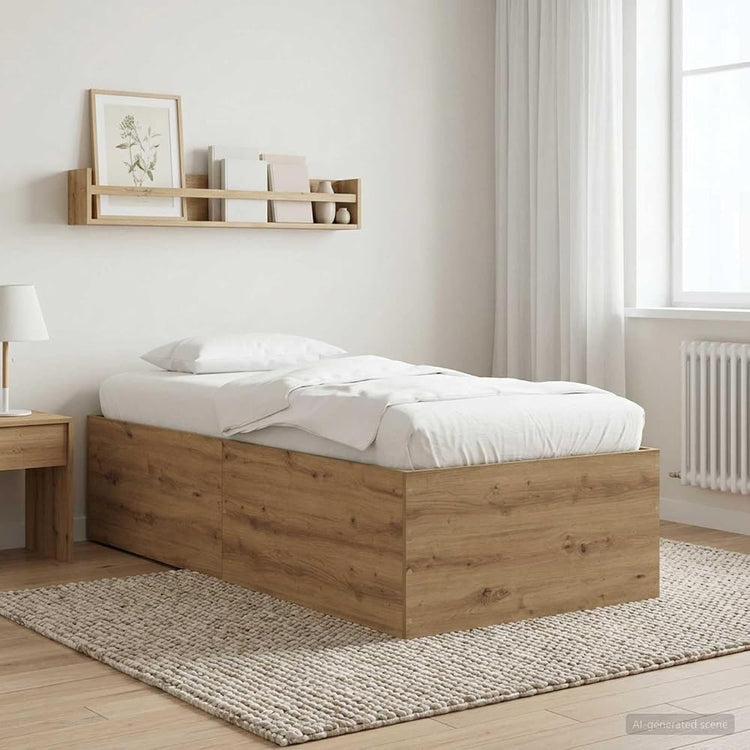 Cadre de lit de sol en chêne - 80 x 200 cm - Design moderne - Base stable pour matelas - Polyvalent - Convient pour la chambre à coucher - Durable - Facile à entretenir - Charge maximale