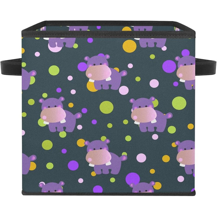 Boîte de rangement pliable en tissu, cube de rangement, organiseur, bacs avec poignées pour jouet, vêtements, livres, placard, chambre à coucher, maison – Cheval de rivière mignon avec pois
